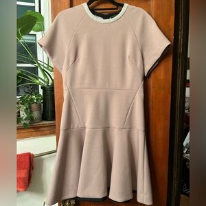 Rag & Bone Short Sleeve Watson Flare Wool Blend Dusty Pink Suede Trim Dress Sz 8